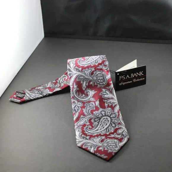 Jos. A. Bank Silk Tie NWT Signature Collection Red Paisley 3.5" Wide 59" Long - Picture 5 of 9